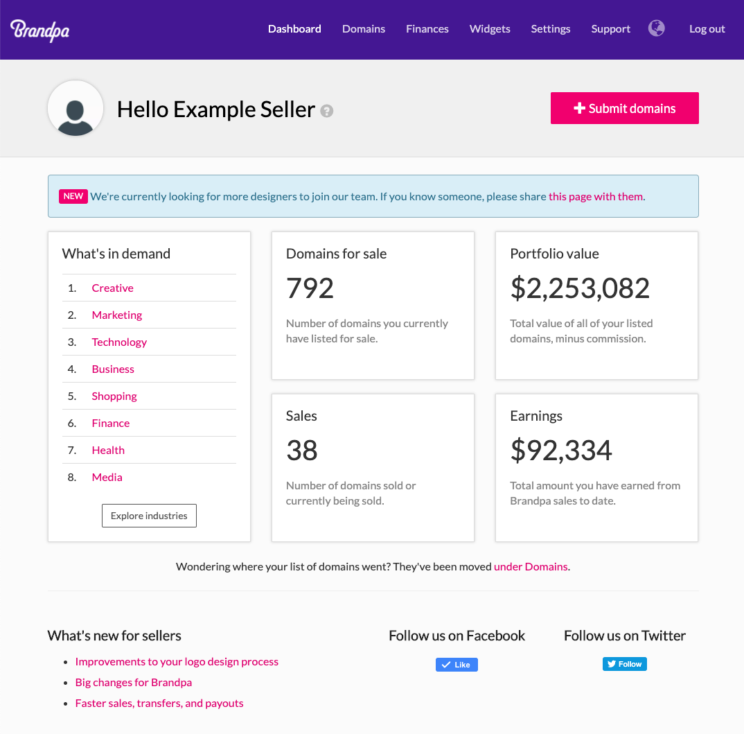 Brandpa seller's dashboard